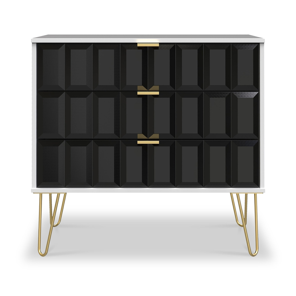 Harlow Black & White 3 Drawer Chest with Gold Hairpin Legs