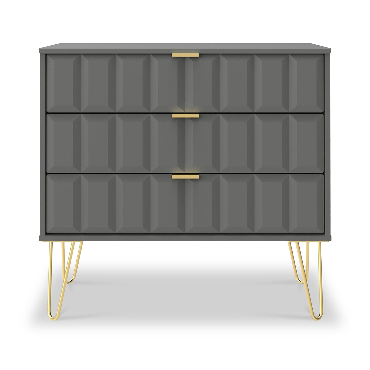 Harlow Grey 3 Drawer Chest with Gold Hairpin Legs