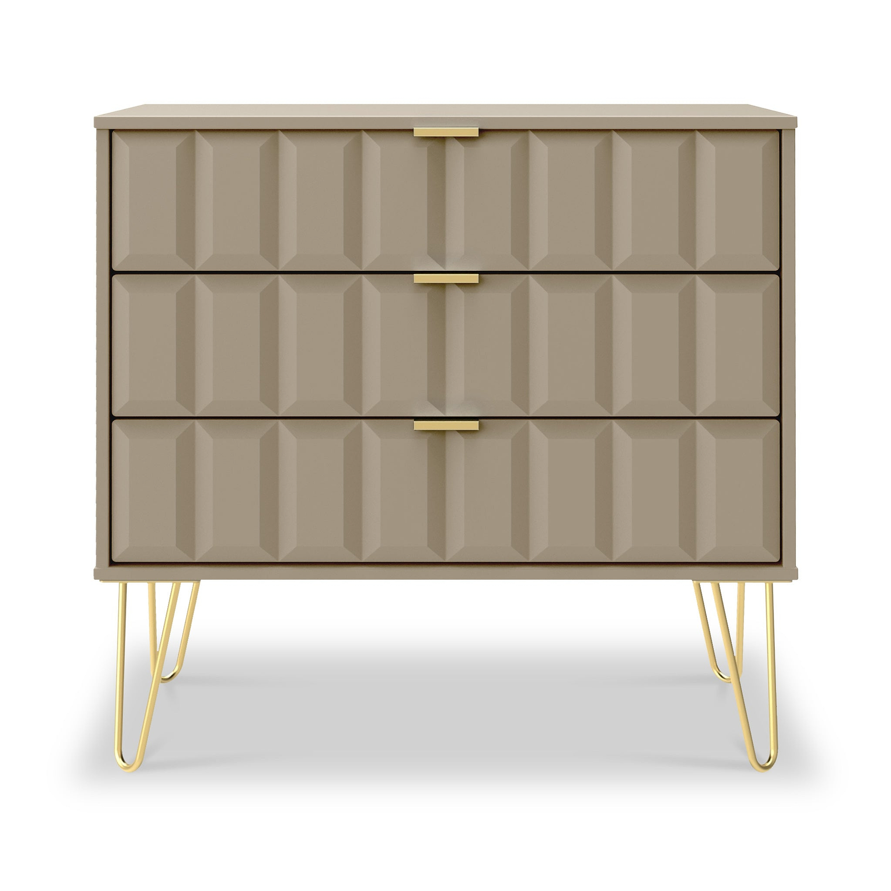 Harlow Taupe 3 Drawer Chest with Gold Hairpin Legs