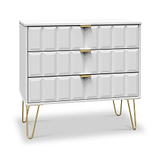 Harlow White 3 Drawer Chest with Gold Hairpin Legs from Roseland