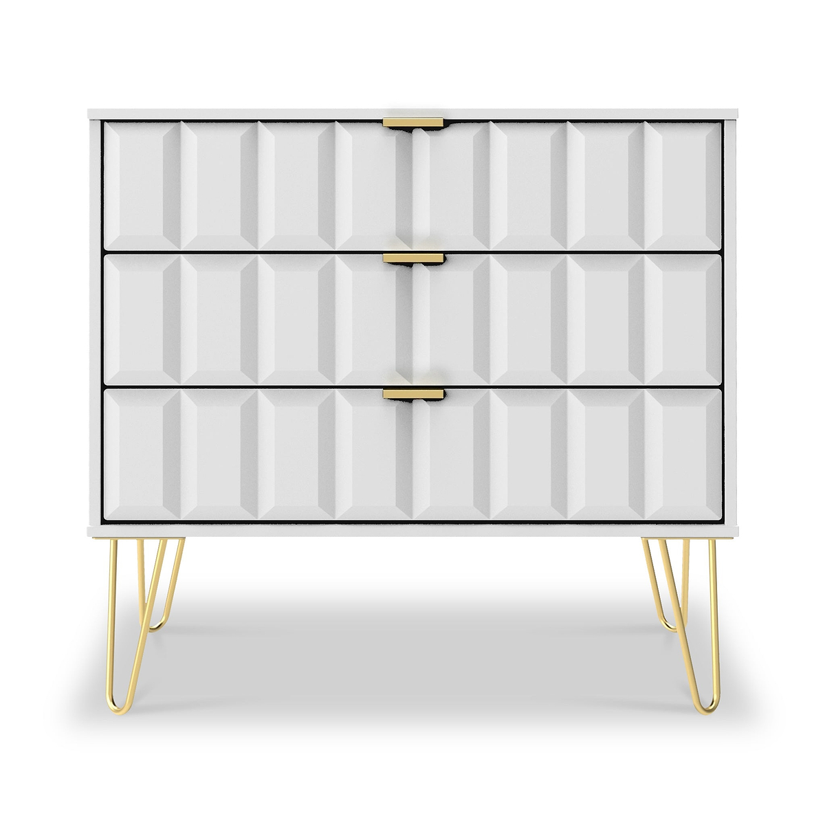 Harlow Whtie 3 Drawer Chest with Gold Hairpin Legs