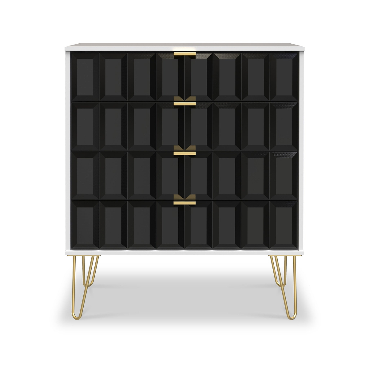 Harlow Black & White 4 Drawer Chest with Gold Hairpin Legs