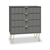 Harlow Grey 4 Drawer Chest with Gold Hairpin Legs from Roseland