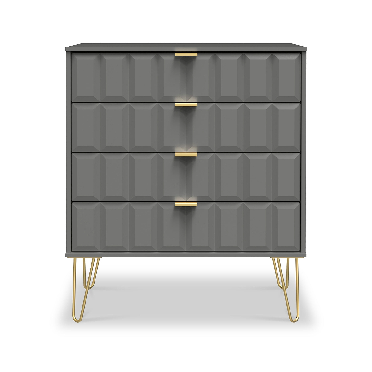 Harlow Grey 4 Drawer Chest with Gold Hairpin Legs