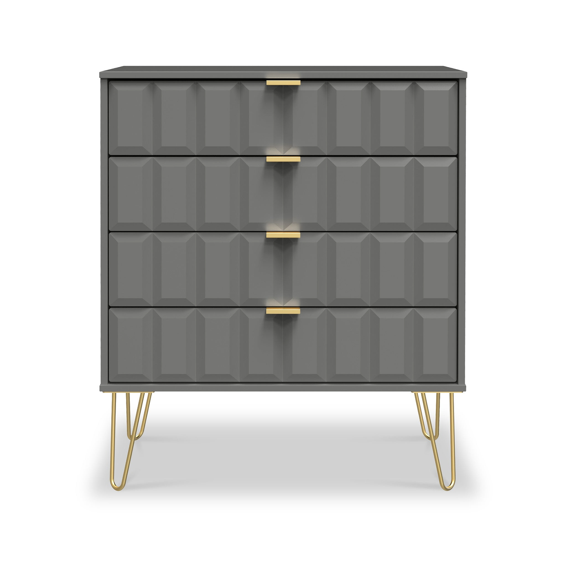 Harlow Grey 4 Drawer Chest with Gold Hairpin Legs