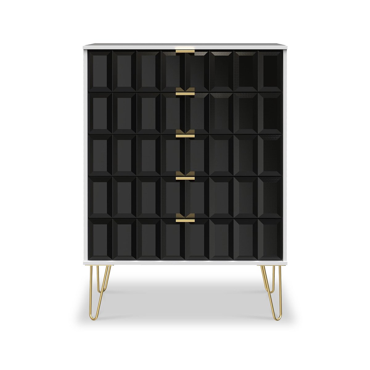 Harlow Black & White 5 Drawer Chest with Gold Hairpin Legs