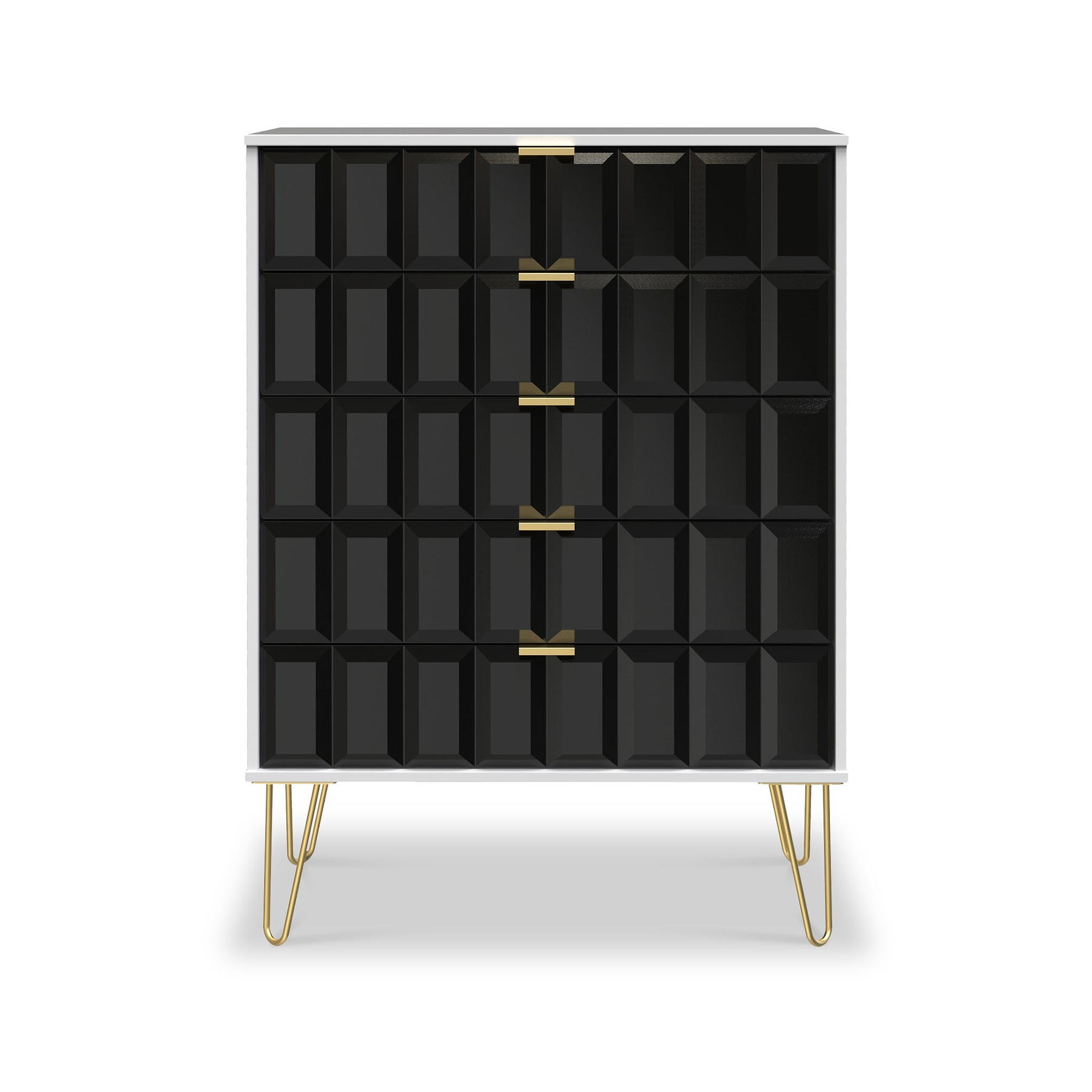 Harlow Black & White 5 Drawer Chest with Gold Hairpin Legs