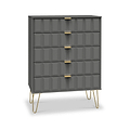 Harlow Grey 5 Drawer Chest with Gold Hairpin Legs from Roseland