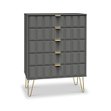 Harlow Grey 5 Drawer Chest with Gold Hairpin Legs from Roseland