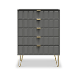 Harlow Grey 5 Drawer Chest with Gold Hairpin Legs