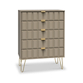 Harlow Taupe 5 Drawer Chest with Gold Hairpin Legs from Roseland