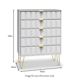 Harlow White 5 Drawer Chest with Gold Hairpin Legs dimensions