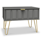 Harlow Grey Drawer Side Table with Gold Hairpin Legs from Roseland