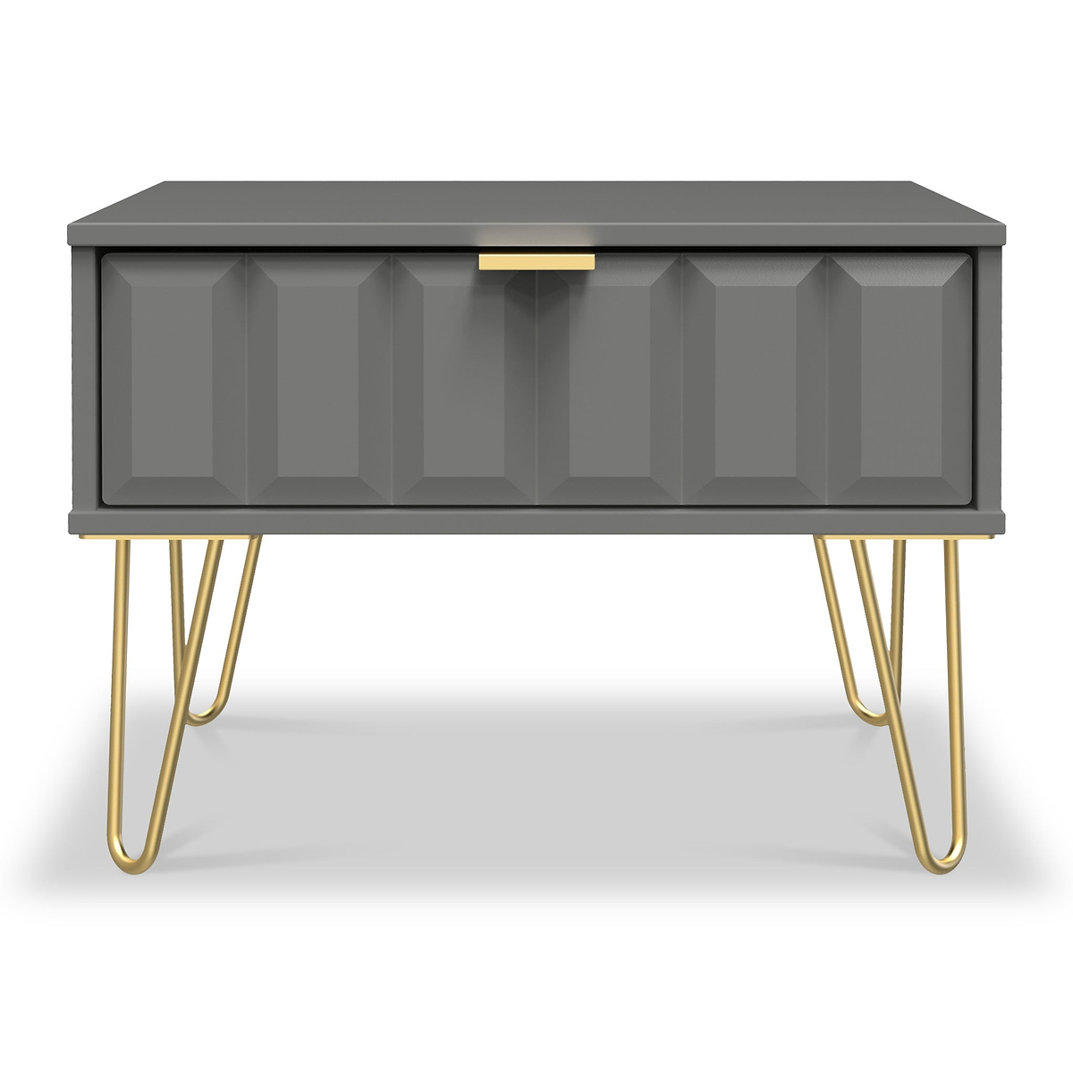 Harlow Grey Drawer Side Table with Gold Hairpin Legs