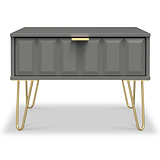 Harlow Grey Drawer Side Table with Gold Hairpin Legs