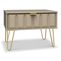 Harlow Taupe Drawer Side Table with Gold Hairpin Legs from Roseland