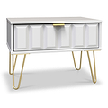 Harlow White Drawer Side Table with Gold Hairpin Legs from Roseland