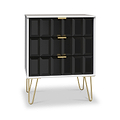 Harlow Black & White 3 Drawer Midi Sideboard with Gold Hairpin Legs from Roseland
