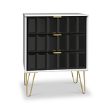 Harlow Black & White 3 Drawer Midi Sideboard with Gold Hairpin Legs from Roseland