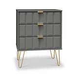 Harlow Grey 3 Drawer Midi Sideboard with Gold Hairpin Legs from Roseland