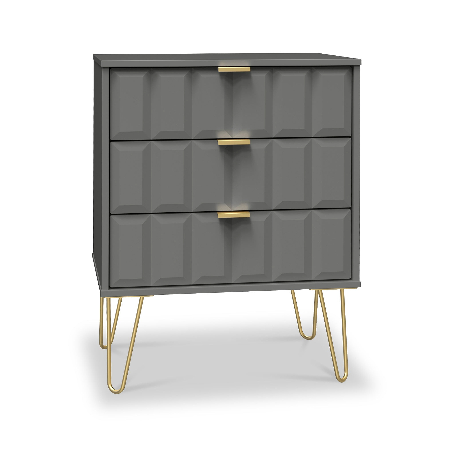 Harlow Grey 3 Drawer Midi Sideboard with Gold Hairpin Legs from Roseland