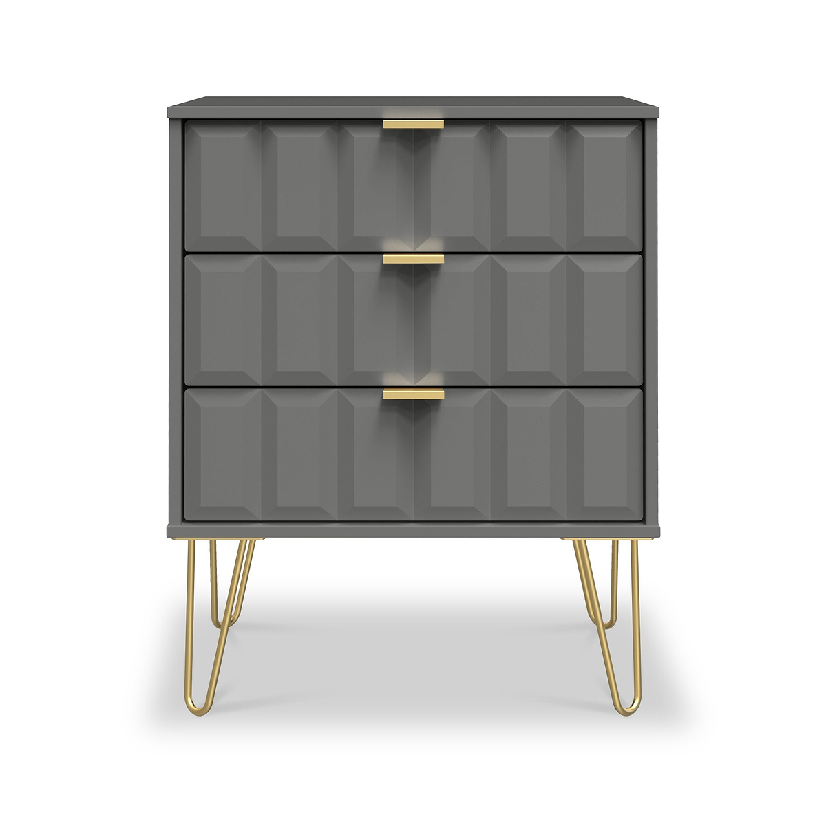 Harlow Grey 3 Drawer Midi Sideboard with Gold Hairpin Legs