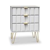 Harlow White 3 Drawer Midi Sideboard with Gold Hairpin Legs from Roseland