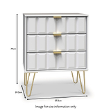 Harlow White 3 Drawer Midi Sideboard with Gold Hairpin Legs dimensions