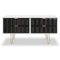Harlow Black & White 4 Drawer Low TV Unit with Gold Hairpin Legs 