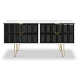 Harlow Black & White 4 Drawer Low TV Unit with Gold Hairpin Legs 