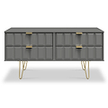 Harlow Grey 4 Drawer Low TV Unit with Gold Hairpin Legs 