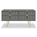 Harlow Grey 4 Drawer Low TV Unit with Gold Hairpin Legs 