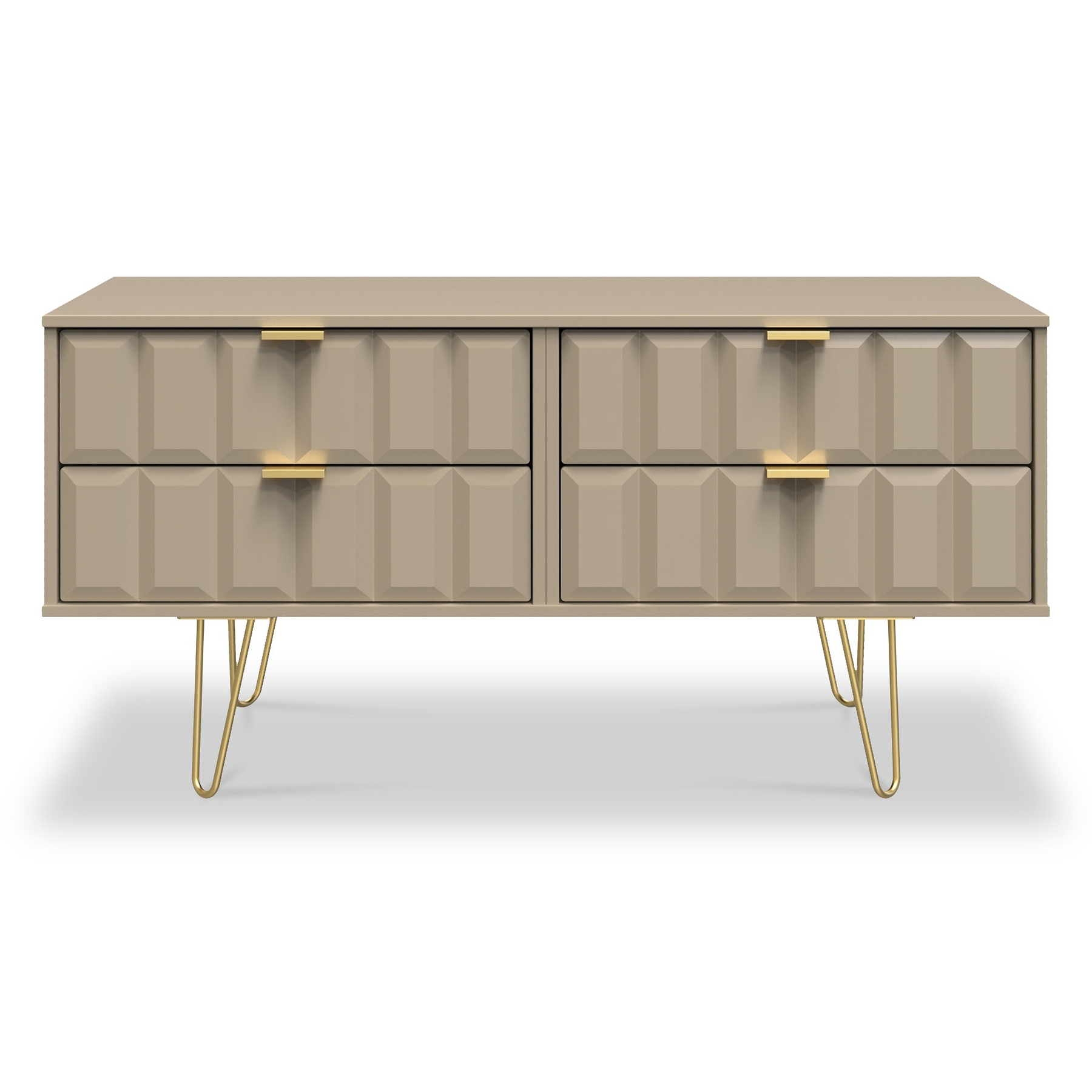 Harlow Taupe 4 Drawer Low TV Unit with Gold Hairpin Legs 