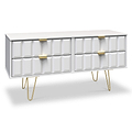 Harlow White 4 Drawer Low TV Unit with Gold Hairpin Legs from Roseland