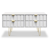 Harlow White 4 Drawer Low TV Unit with Gold Hairpin Legs 