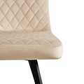 A beige upholstered chair with diamond pattern stitching on a white background.