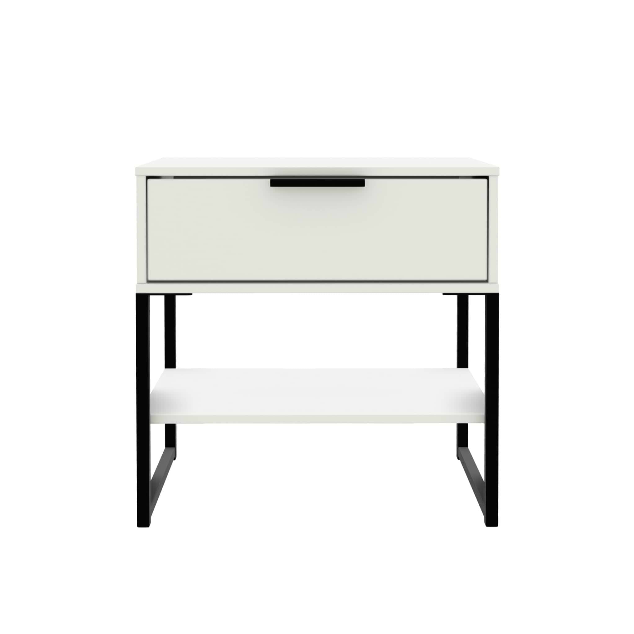 Hudson White 1 Drawer with Shelf Side Table with black legs from Roseland