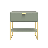 Hudson Olive 1 Drawer with Shelf Side Table with gold legs from Roseland