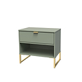 Hudson Olive 1 Drawer with open shelf side table with gold legs