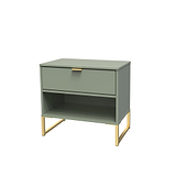 Hudson Olive 1 Drawer with open shelf side table with gold legs