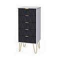 Geo white and navy contemporary slim 5 drawer tallboy chest
