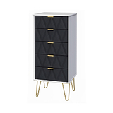 Geo white and navy contemporary slim 5 drawer tallboy chest