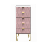 Geo white and pink slim 5 drawer tallboy chest from roseland