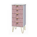 Geo white and pink contemporary slim 5 drawer tallboy chest