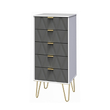 Geo white and grey contemporary slim 5 drawer tallboy chest