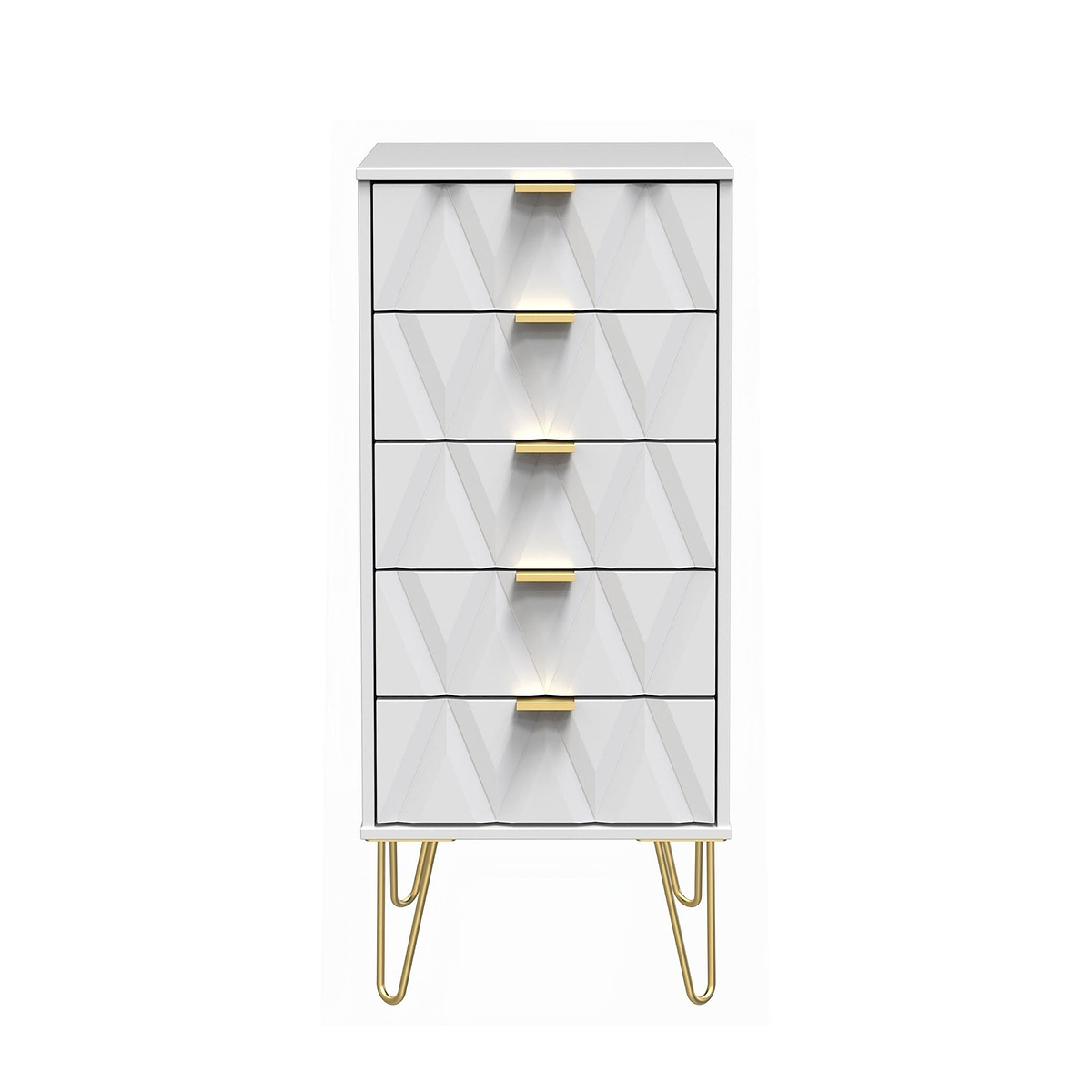 Geo white slim 5 drawer tallboy chest from roseland