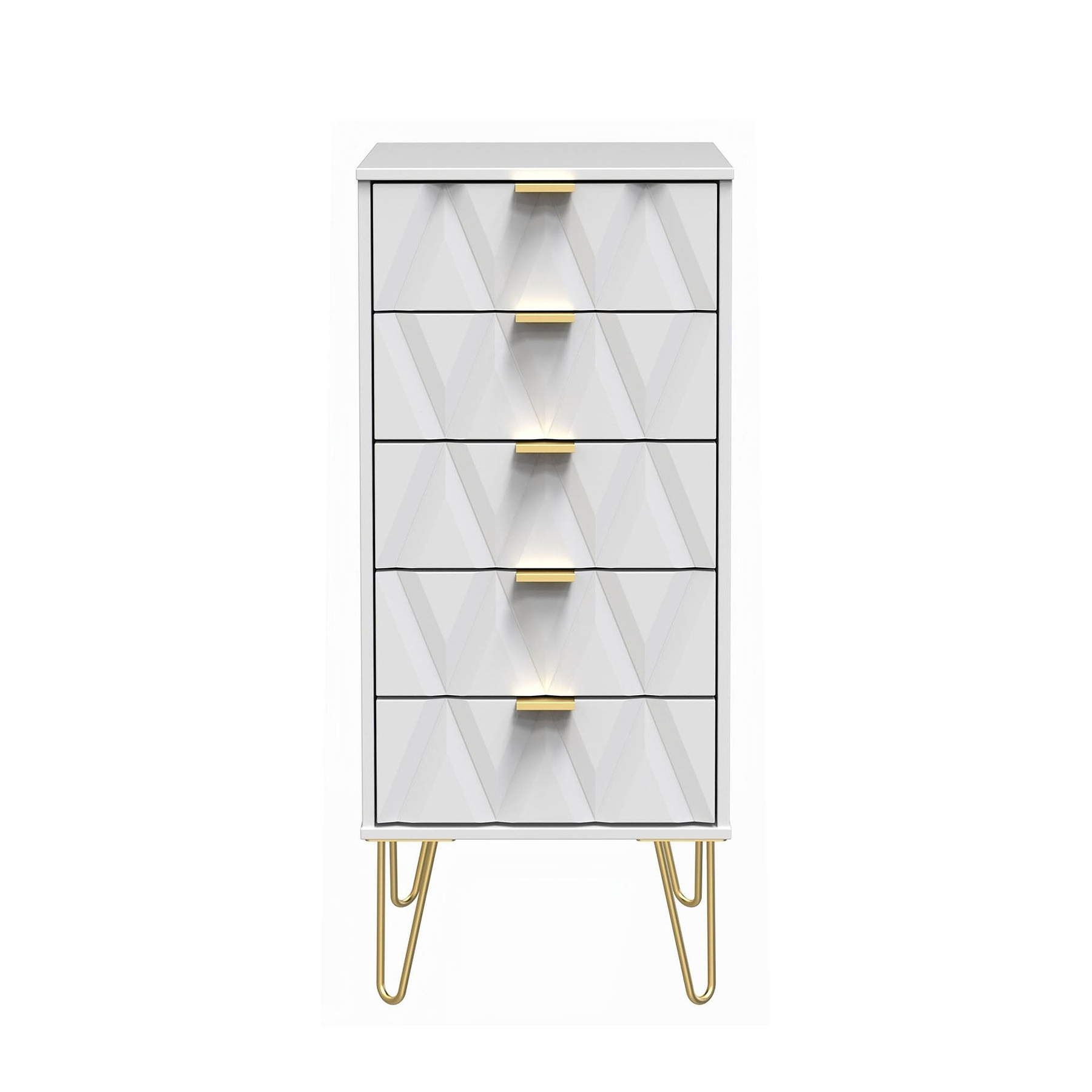 Geo white slim 5 drawer tallboy chest from roseland