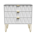 Geo White 3 Drawer Chest with Gold Hairpin Legs from Roseland