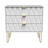 Geo White 3 Drawer Chest with Gold Hairpin Legs from Roseland