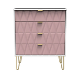 Geo white and pink 4 drawer chest with gold hair pins legs from roseland